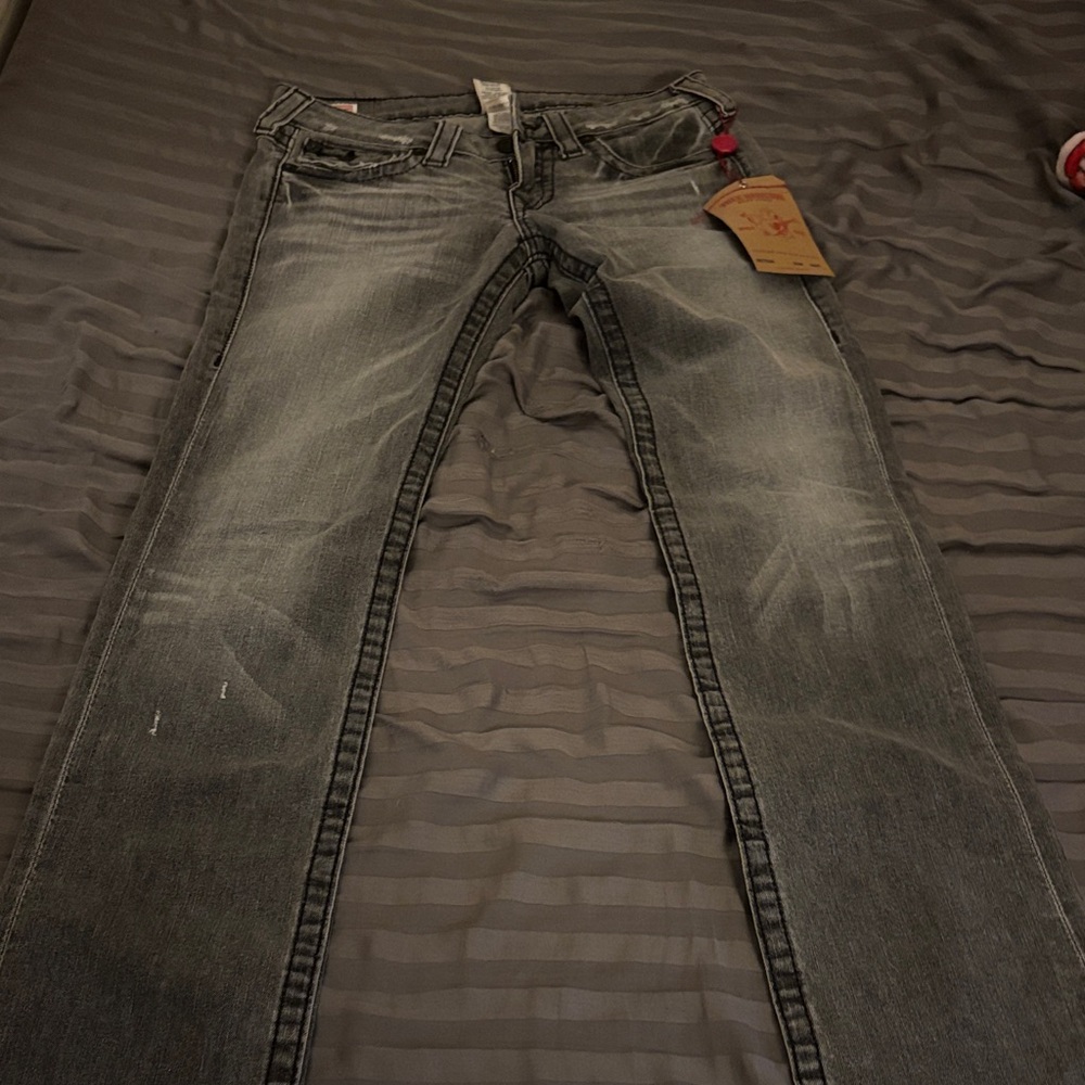 True Religion Women's Gray Straight Leg Jeans